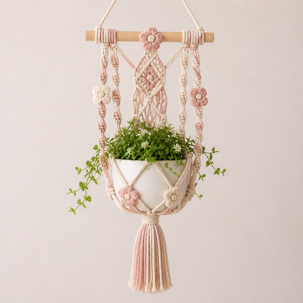 Suporte floral em macramê